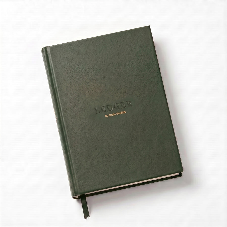 The Ledger in forest green, hardcover.